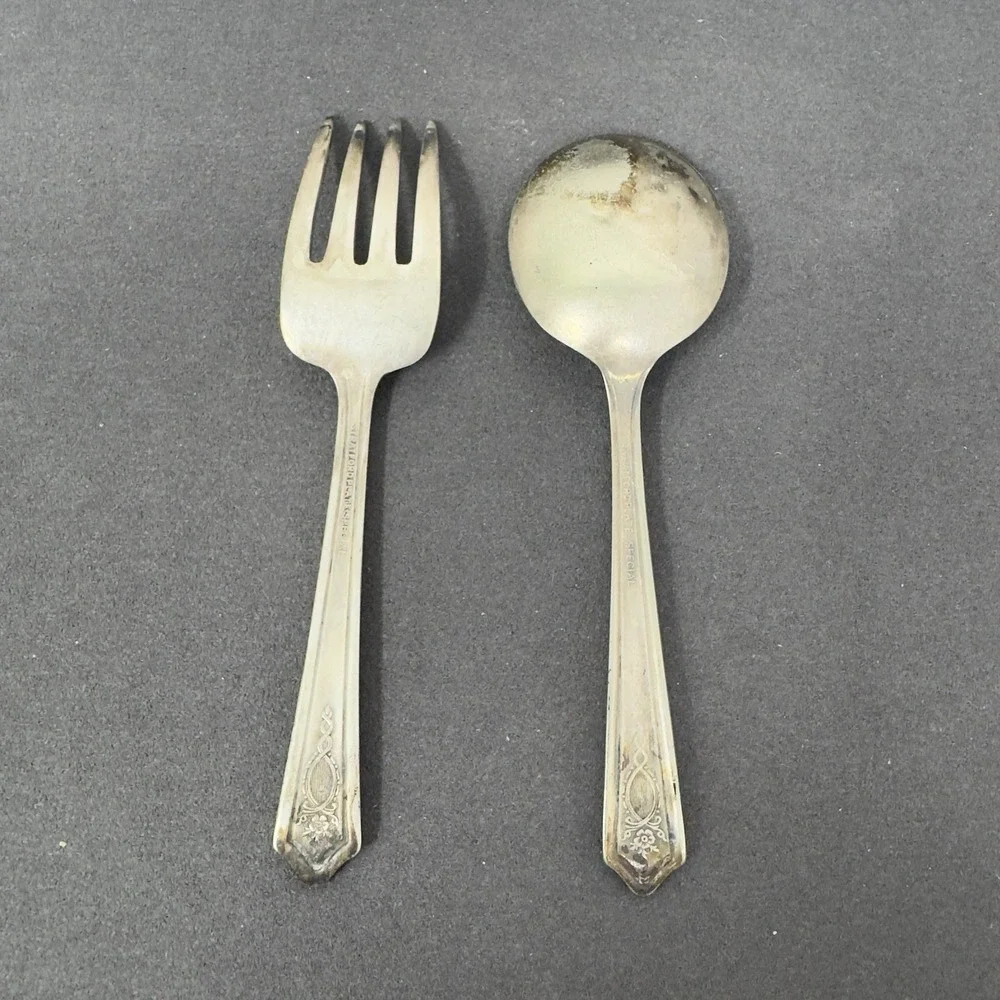 Vintage Antique Stratford Plate Special Toddler / Child Spoon and Fork Set 4